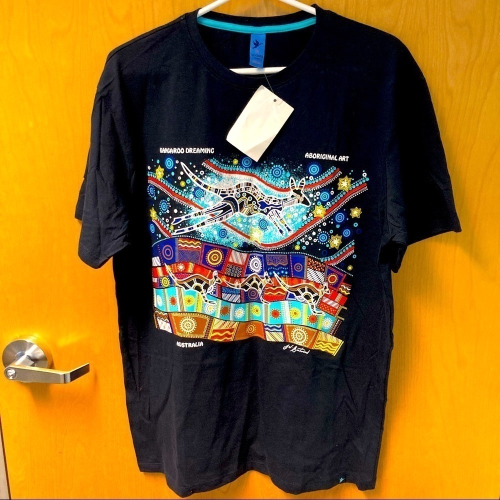 GOOSES Sz XL T-Shirt Aboriginal Art Reproduction Design Dark Blue Sz XL